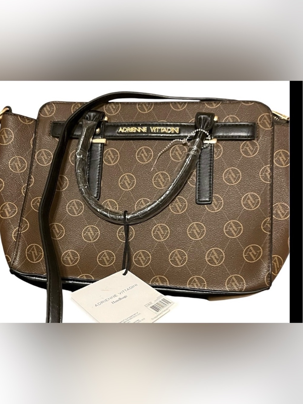 Adrienne Vittadini Brown Monogram Satchel with Black Trim NWT
